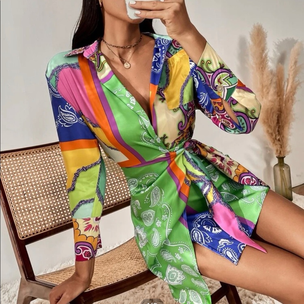 Paisley & Floral Print Wrap Side Dress